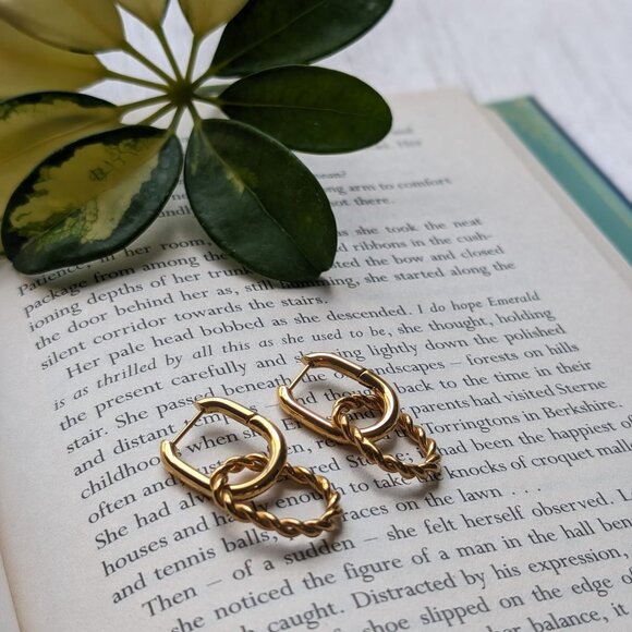 Waterproof Gold Earring Tarnish Free 18k Gold PVD Plated - Meivim Lily Earrings - Picture 5 of 6